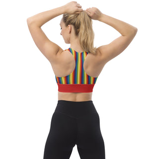 Sports Bra Red Rainbow Stripe Eco Friendly Longline Athletic Bra