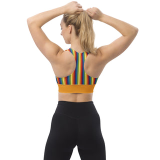 Sports Bra Orange Rainbow Stripe Eco Friendly Longline Athletic Bra