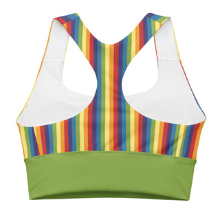 Sports Bra Green Rainbow Stripe Eco Friendly Longline Athletic Bra