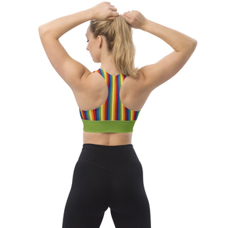 Sports Bra Green Rainbow Stripe Eco Friendly Longline Athletic Bra