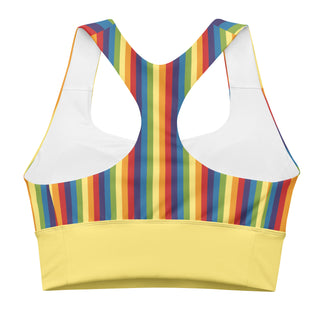 Sports Bra Yellow Rainbow Stripe Eco Friendly Longline Athletic Bra