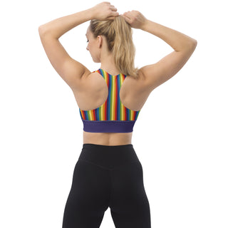 Sports Bra Purple Rainbow Stripe Eco Friendly Longline Athletic Bra