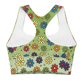 Sports Bra Green Floral Eco Friendly Longline Athletic Bra