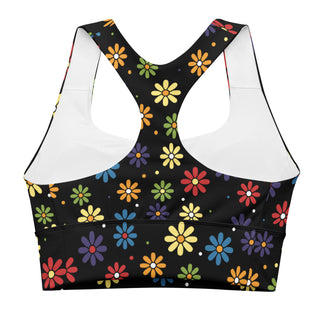 Sports Bra Black Floral Sports Bra Eco Friendly Longline Athletic Bra