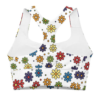 Sports Bra White Floral Sports Bra Eco Friendly Longline Athletic Bra