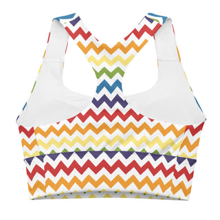 Sports Bra White Rainbow Stripe Sports Bra Eco Friendly Longline Athletic Bra