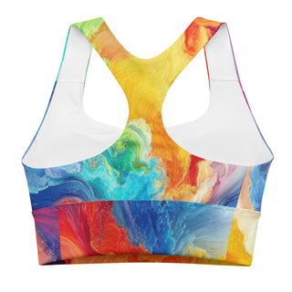 Sports Bra Colorful Rainbow Abstract Eco Friendly Longline Athletic Bra