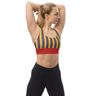 Sports Bra Red Rainbow Stripe Eco Friendly Longline Athletic Bra