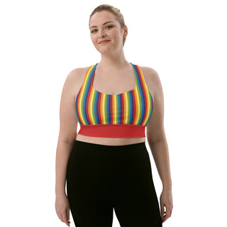 Sports Bra Red Rainbow Stripe Eco Friendly Longline Athletic Bra