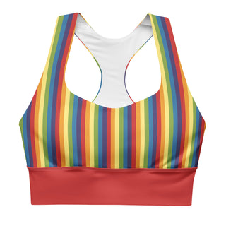 Sports Bra Red Rainbow Stripe Eco Friendly Longline Athletic Bra