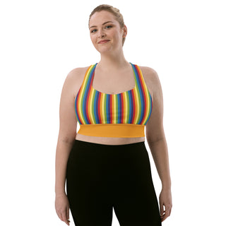 Sports Bra Orange Rainbow Stripe Eco Friendly Longline Athletic Bra