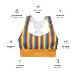 Sports Bra Orange Rainbow Stripe Eco Friendly Longline Athletic Bra