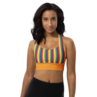 Sports Bra Orange Rainbow Stripe Eco Friendly Longline Athletic Bra