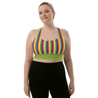 Sports Bra Green Rainbow Stripe Eco Friendly Longline Athletic Bra