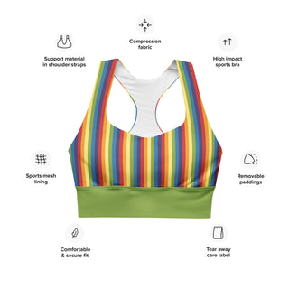 Sports Bra Green Rainbow Stripe Eco Friendly Longline Athletic Bra