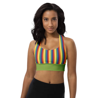 Sports Bra Green Rainbow Stripe Eco Friendly Longline Athletic Bra