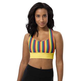 Sports Bra Yellow Rainbow Stripe Eco Friendly Longline Athletic Bra