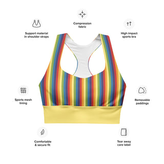 Sports Bra Yellow Rainbow Stripe Eco Friendly Longline Athletic Bra