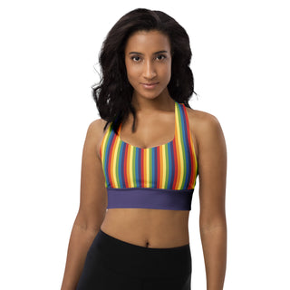 Sports Bra Purple Rainbow Stripe Eco Friendly Longline Athletic Bra