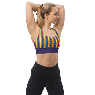 Sports Bra Purple Rainbow Stripe Eco Friendly Longline Athletic Bra