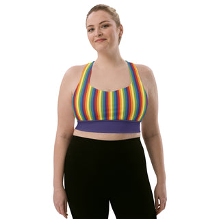 Sports Bra Purple Rainbow Stripe Eco Friendly Longline Athletic Bra