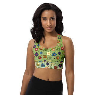 Sports Bra Green Floral Eco Friendly Longline Athletic Bra