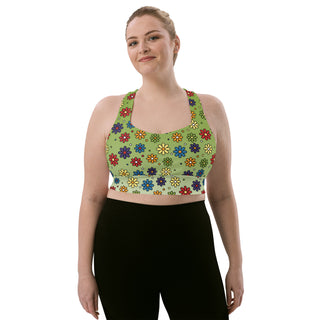 Sports Bra Green Floral Eco Friendly Longline Athletic Bra