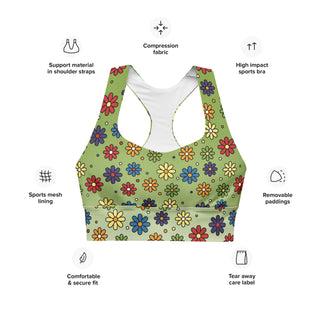 Sports Bra Green Floral Eco Friendly Longline Athletic Bra