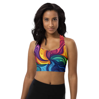 Sports Bra Rainbow Swirl Eco Friendly Longline Athletic Bra