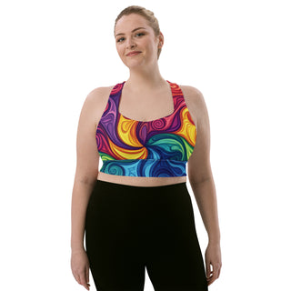 Sports Bra Rainbow Swirl Eco Friendly Longline Athletic Bra