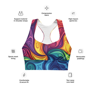 Sports Bra Rainbow Swirl Eco Friendly Longline Athletic Bra