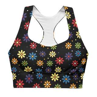 Sports Bra Black Floral Sports Bra Eco Friendly Longline Athletic Bra