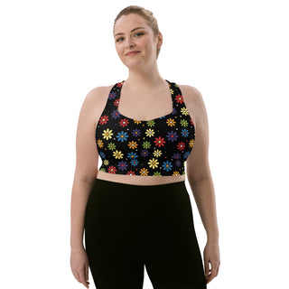 Sports Bra Black Floral Sports Bra Eco Friendly Longline Athletic Bra