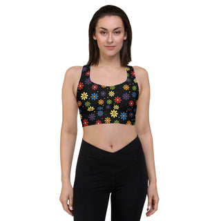 Sports Bra Black Floral Sports Bra Eco Friendly Longline Athletic Bra