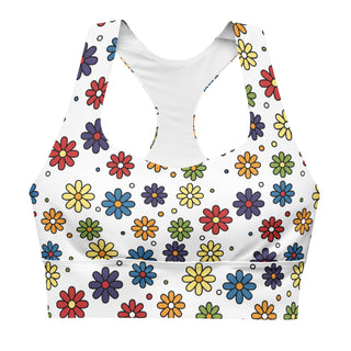 Sports Bra White Floral Sports Bra Eco Friendly Longline Athletic Bra