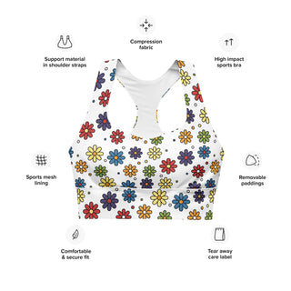 Sports Bra White Floral Sports Bra Eco Friendly Longline Athletic Bra