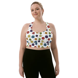 Sports Bra White Floral Sports Bra Eco Friendly Longline Athletic Bra