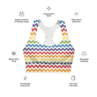 Sports Bra White Rainbow Stripe Sports Bra Eco Friendly Longline Athletic Bra