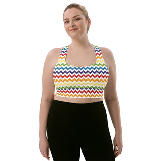 Sports Bra White Rainbow Stripe Sports Bra Eco Friendly Longline Athletic Bra