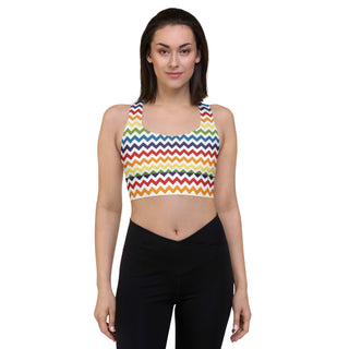 Sports Bra White Rainbow Stripe Sports Bra Eco Friendly Longline Athletic Bra