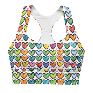 Sports Bra Colorful Bubble Hearts Sports Bra Eco Friendly Longline Athletic Bra