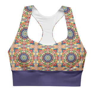 Sports Bra Rainbow Geometric Sports Bra Eco Friendly Longline Athletic Bra