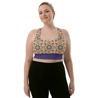 Sports Bra Rainbow Geometric Sports Bra Eco Friendly Longline Athletic Bra