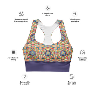 Sports Bra Rainbow Geometric Sports Bra Eco Friendly Longline Athletic Bra