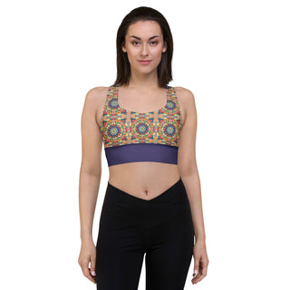 Sports Bra Rainbow Geometric Sports Bra Eco Friendly Longline Athletic Bra