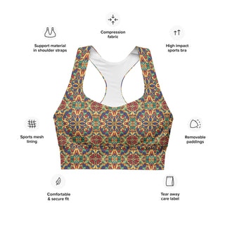 Sports Bra Rainbow Geometric Sports Bra Eco Friendly Longline Athletic Bra