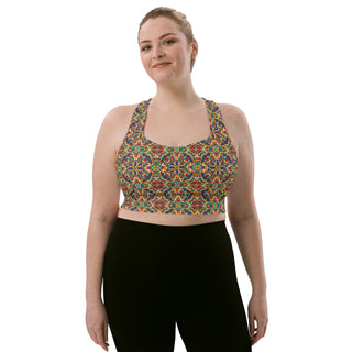 Sports Bra Rainbow Geometric Sports Bra Eco Friendly Longline Athletic Bra