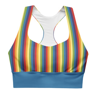 Sports Bra Blue Rainbow Stripe Eco Friendly Longline Athletic Bra