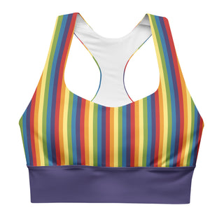 Sports Bra Purple Rainbow Stripe Eco Friendly Longline Athletic Bra