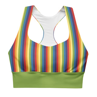 Sports Bra Green Rainbow Stripe Eco Friendly Longline Athletic Bra